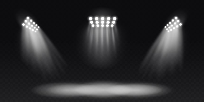 Stadium lights isolated on a transparent png background. Stadium floodlights vector llustration for sports games, concerts, events, shows