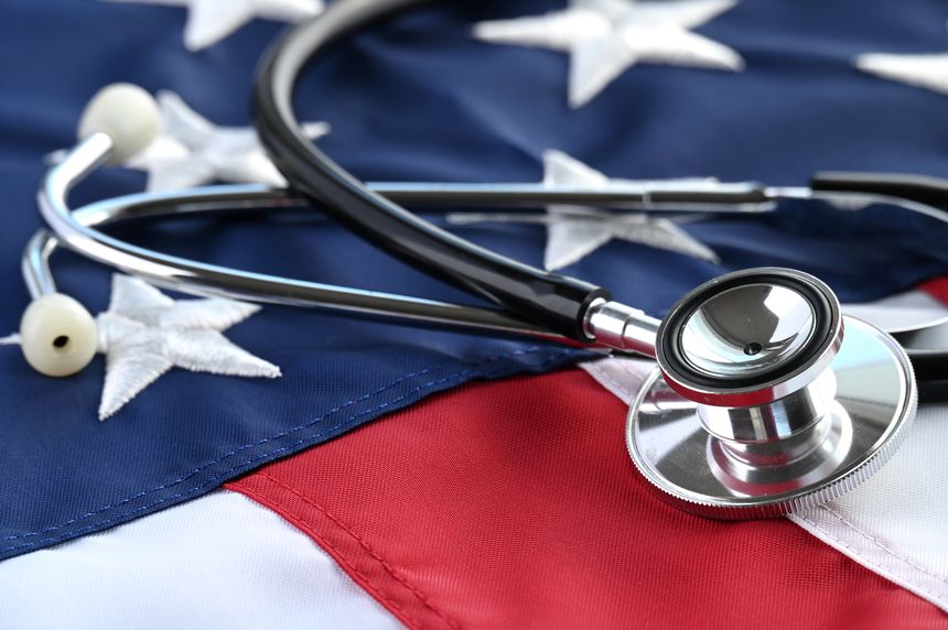 Stethoscope on a USA American flag