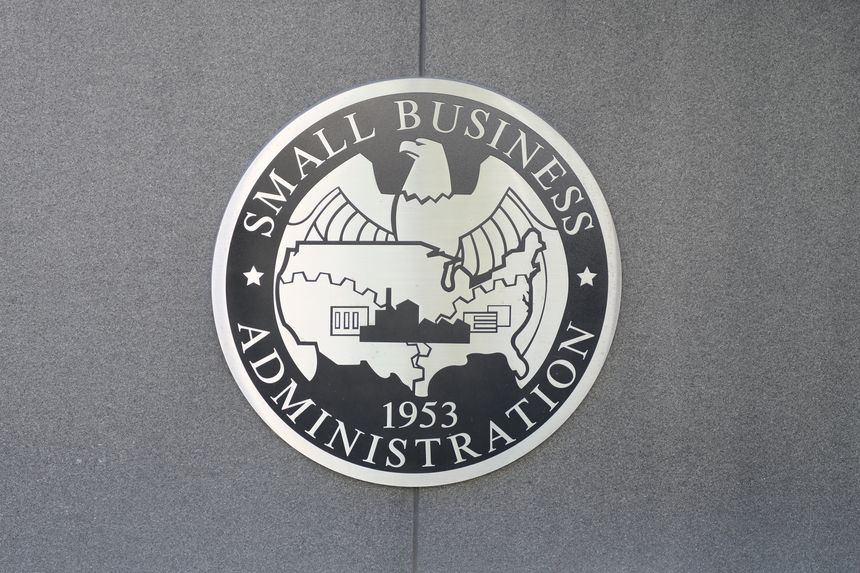 Washington, DC USA; May 10, 2025: Close up photo of the Small Business Administration (SBA) logo on its headquarters building