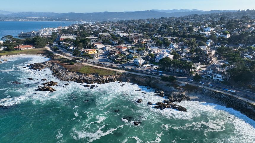 Coast Beach At Monterey In California United States. Nature Tourism Travel. Sunny Day Landscape. Coast Beach At Monterey In California United States.