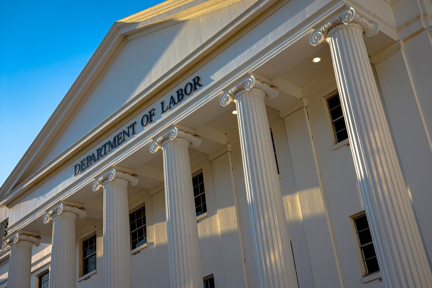 Montgomery, Alabama, USA-March 18, 2017: Exterior of the Alabama Department of Labor building in downtown Montgomery.