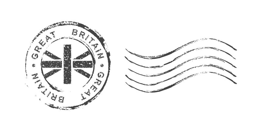 Postage stamp United Kingdom. Rubber postal stamp UK. Vintage vector illustration in grunge style.