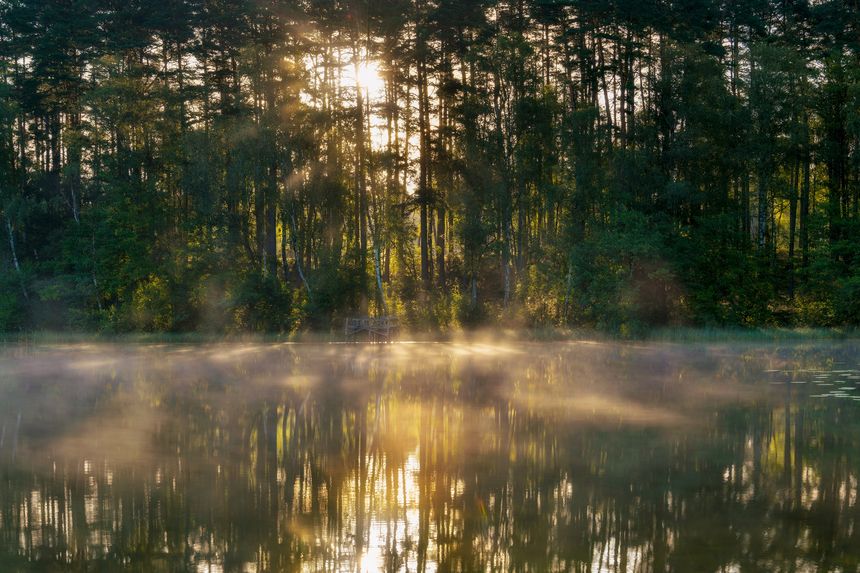 Morning at Lake Radun, surrounded by forests near Wałcz, Poland