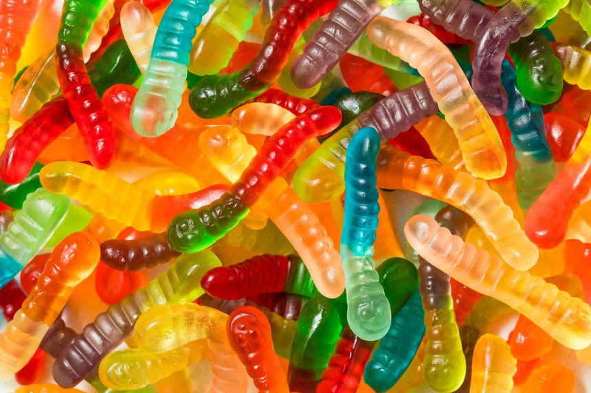 Sweet Sugary Gummy Worms for Halloween in a Bowl