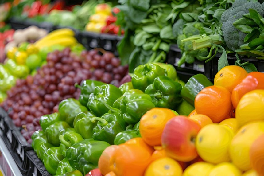 Fruits et légumes colorés dans la section des produits de l'épicerie