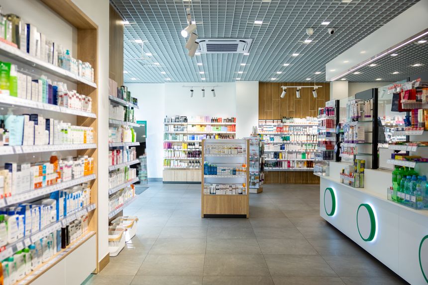 Pharmacy. Picture of a pharmacy with various shelves with medicines