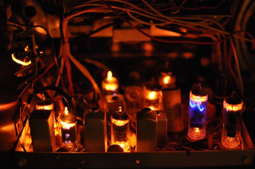 glowing tubes in antique radio