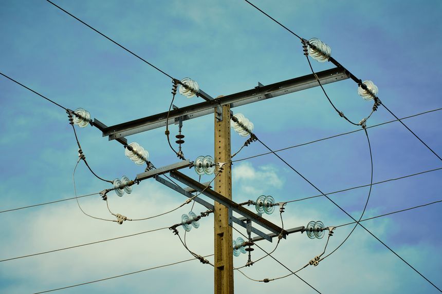 telegraph pole detail in a rural area.
