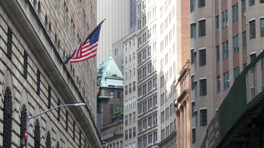 New York City, United States - 3 Sept 2023: Manhattan Downtown Financial District urban architecture. American Federal Reserve Bank building near Wall street Stock Exchange. USA Federal Reserve System