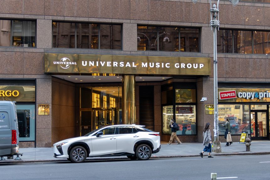 New York, NY, USA - 11.05.2024: Front view of Universal Music Group office in New York, a hub for global music production and distribution.