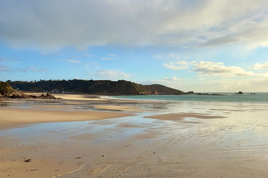 St. Brelade, Jersey - December 2, 2024: A beautiful view of St. Brelade’s beach on the island of Jersey.