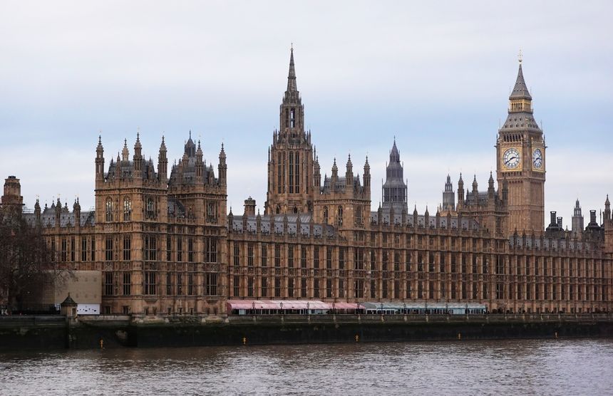 London, UK - January 14, 2026: The Houses of Parliament, a 19th century building overlooking the River Thames, also known as the Palace of Westminster, London.