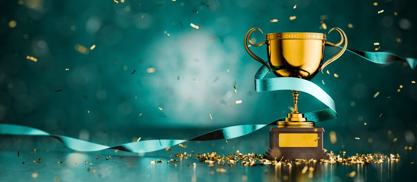 Reach the finish line. Congratulations on winning. Video games. First place prize. Trophy for winning. First place in eSports. Competition. Success in a legal case. Win a court case. 3d render.