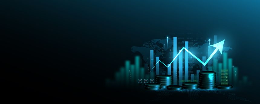 Financial analysis graphs, stock market trading data