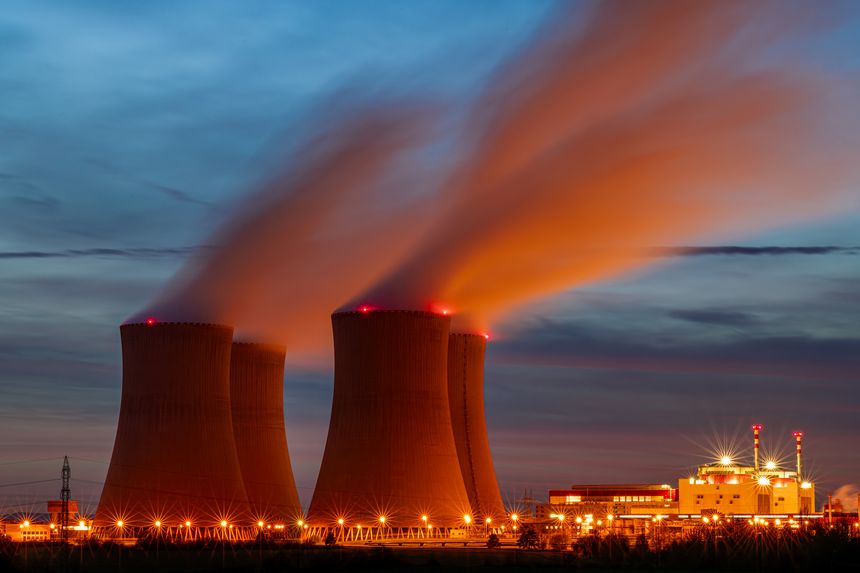 Nuclear power plant after sunset cold evening in Temelin CZ 11 12 2025
