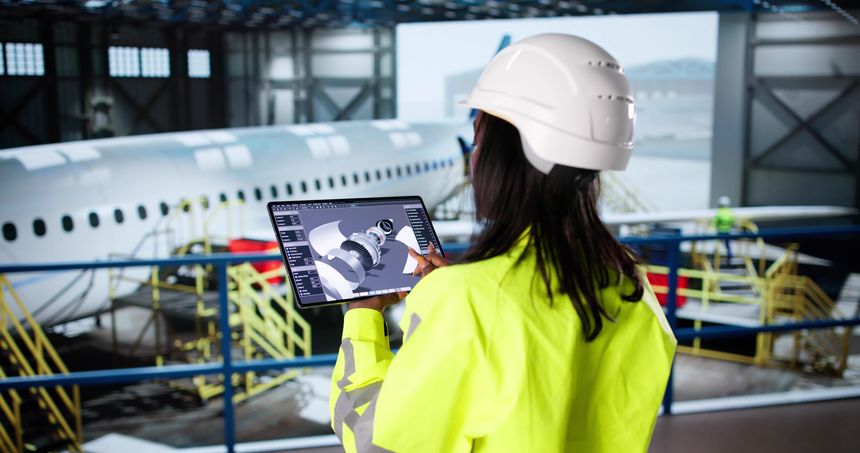 Inspecting The Quality Of Aircraft Parts With Female Aerospace Engineer