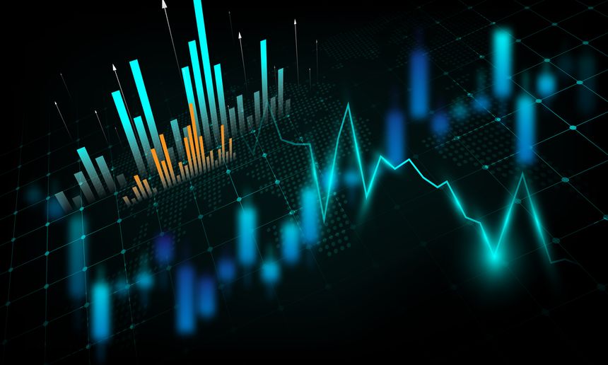 Analysis of graphs, financial market charts, economic fluctuation trends