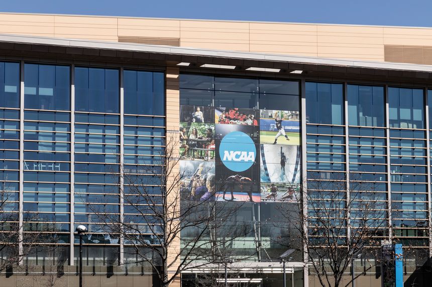 Indianapolis - Circa February 2022: NCAA National Headquarters. The National Collegiate Athletic Association regulates the sports and athletic programs of many universities.