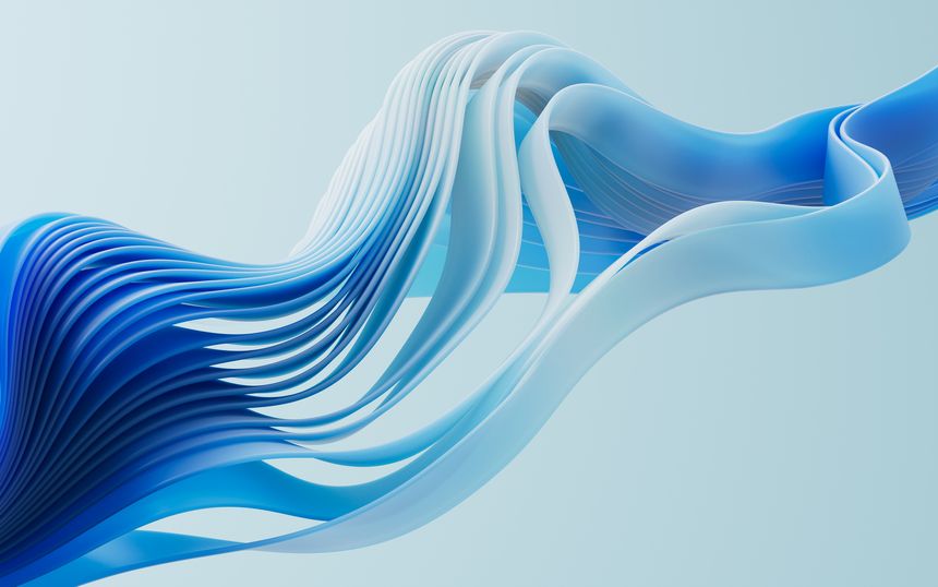 Flowing gradient blue curve ribbons background, 3d rendering. 3D illustration.