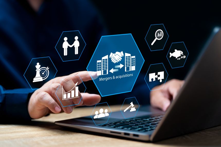 M and A Concept, Mergers and Acquisitions,Global network, Businessman Collaboration with the company for strategic development,Partner Corporation, Analyzing Technology financial data, Business Growth