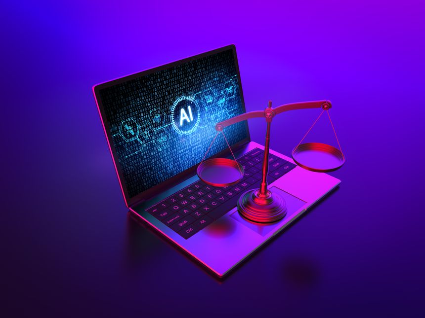 Cyber law or internet law concept with 3d rendering law scale and artificial intelligence