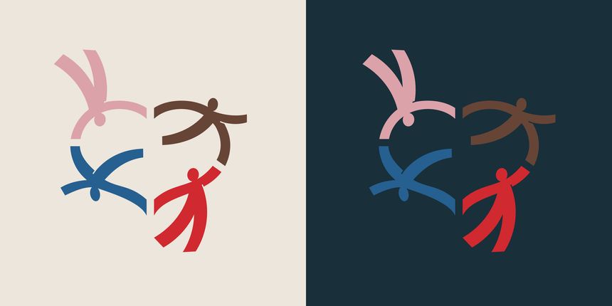 abstract group of people silhouette joined in heart or circle shape concept of charity donation volunteer care social help community icon symbol