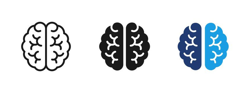 Brain icon showing human mind and intelligence. Concept of thinking, psychology, cognition and mental processes for education, science, healthcare, artificial intelligence and innovation projects.