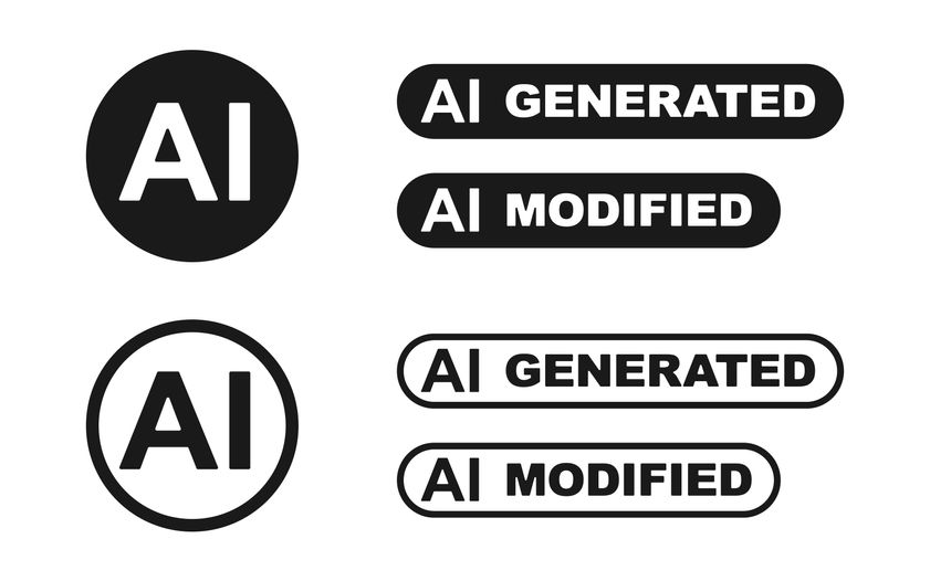 AI generated and modified label badge icon set for EU AI labeling and watermarks