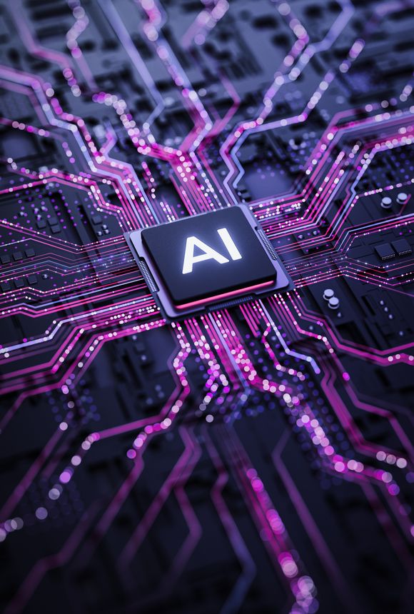 Artificial Intelligence AI Processor on Circuit Board.