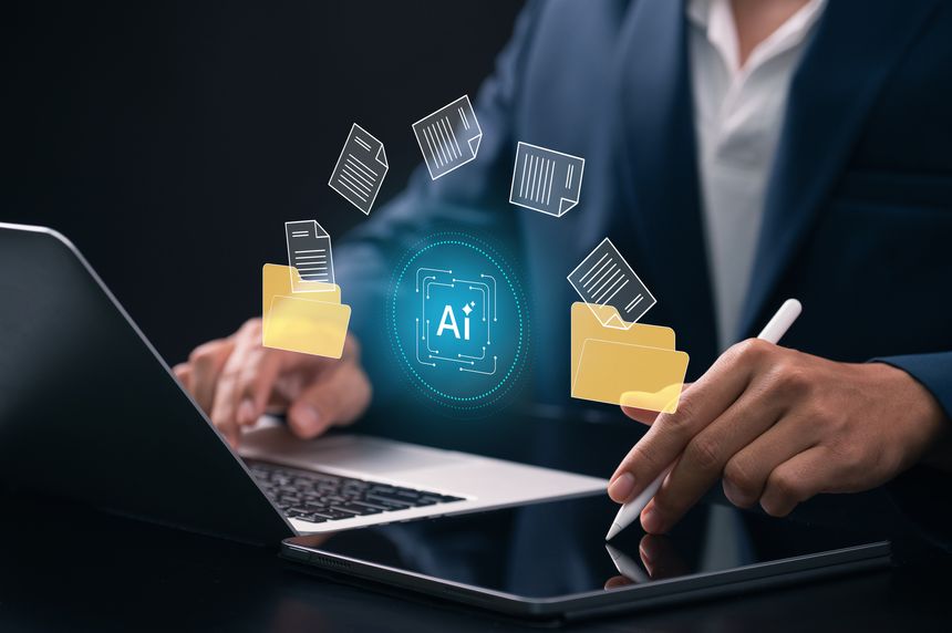 AI document management system with intelligent file organization and cloud automation interface for seamless digital workflow integration and secure data processing solution