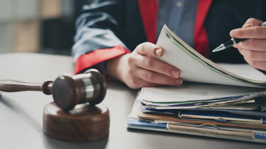 The judge working on legal document