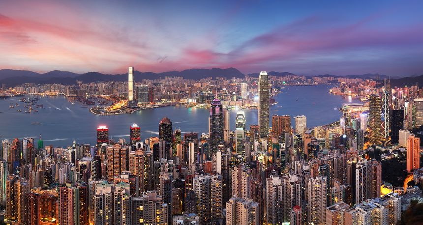 Hong Kogn downtown and building at night, China