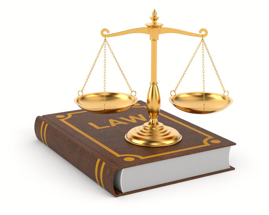 Book and scale on white background. Isolated 3D illustration