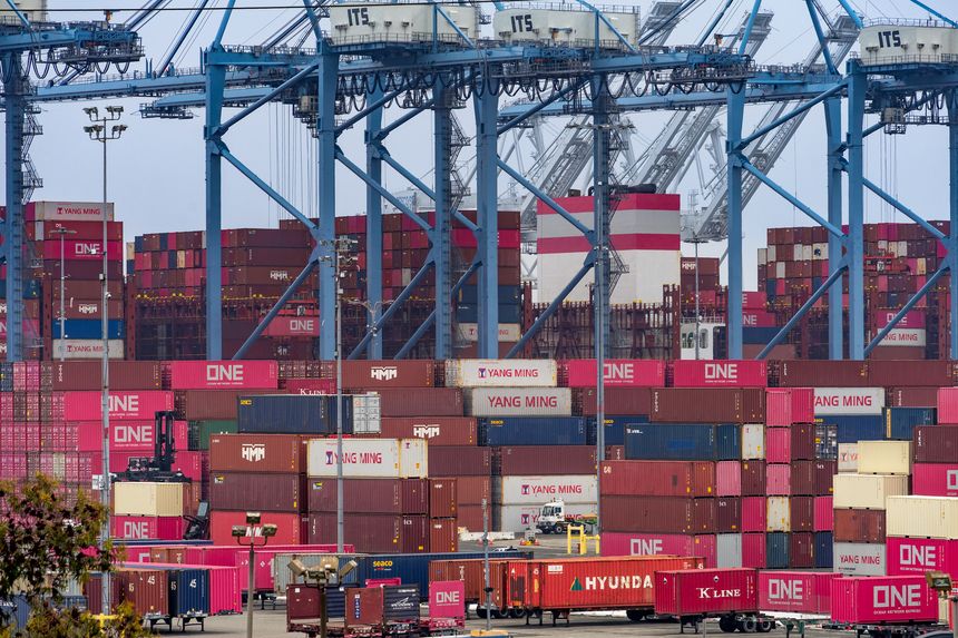 Long Beach, CA, USA - June 5, 2026: Intermodal shipping contains stacked at a shipyard at the Port of Long Beach in the City of Long Beach California.