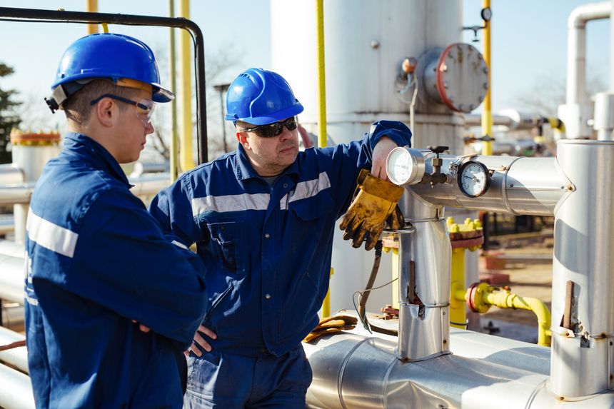 Male worker inspection visual pipeline oil and gas