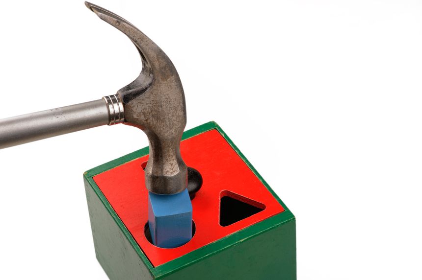 Forcing a square peg in a round hole wth the help of a hammer