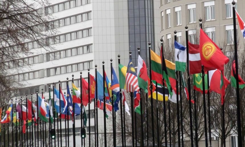 International Flags Waving In The Hague South Holland Europe