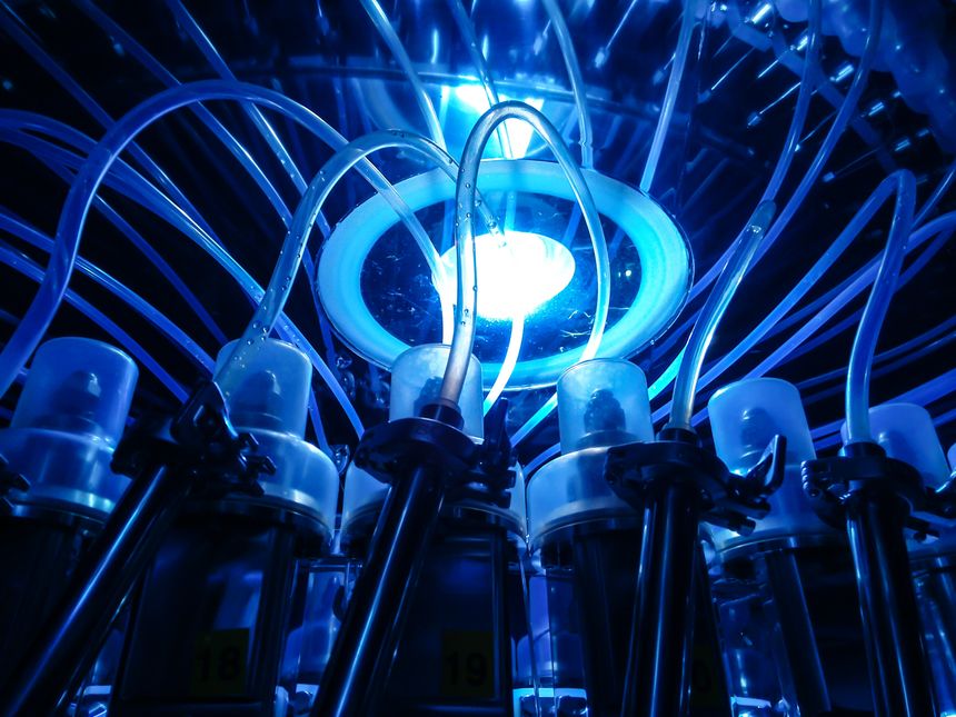 Parts of Filling bottles machine in drinking production factory.