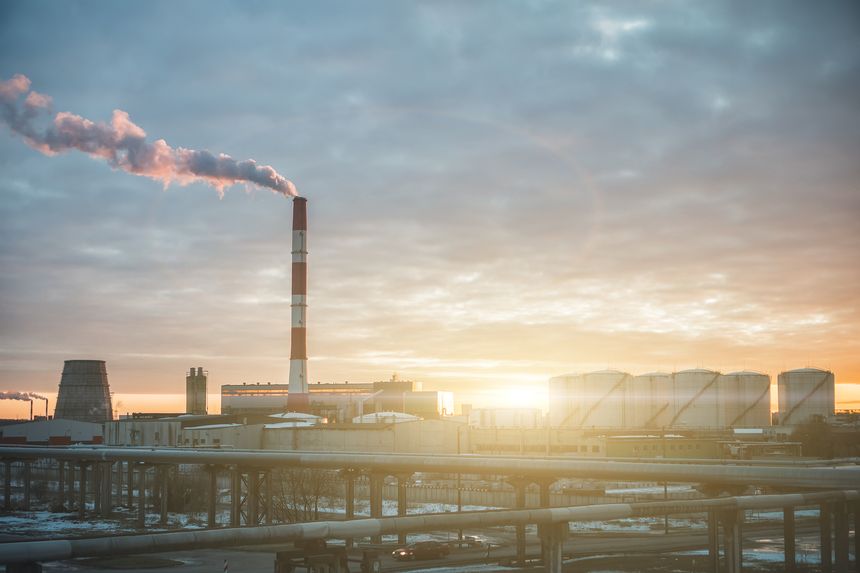 Thermal power plant in Tallinn, Estonia on the sunset.