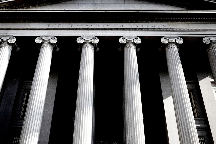 View of United States Treasury Department Building with Majestic Columns Amazing Architecture