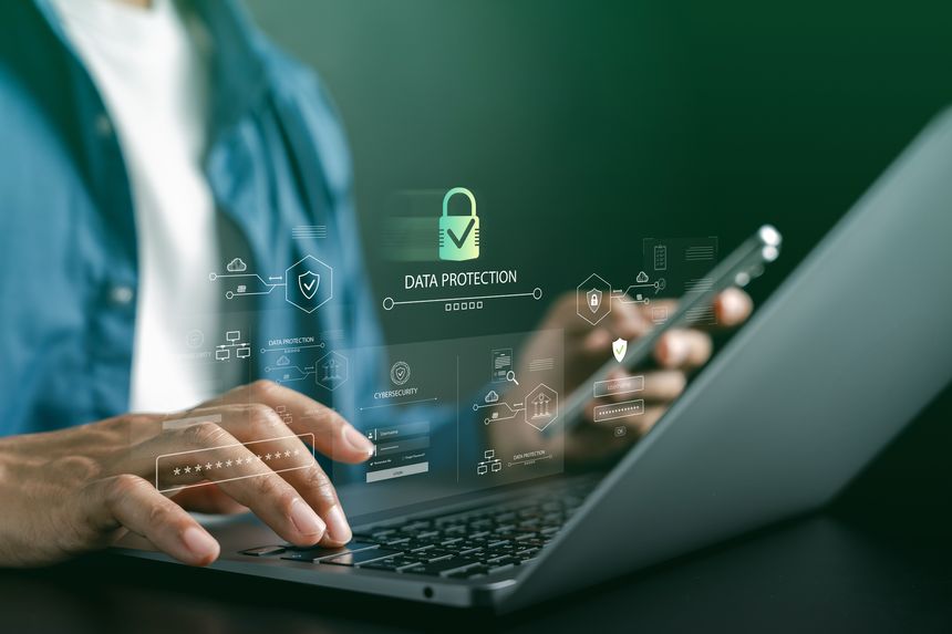 Data protection and cybersecurity. Digital lock with secure login and encryption online privacy and information safety. business, finance, and technology content.