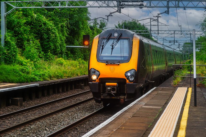 A British Rail Passenger Service. West Midlands station platform. England UK. Commuting and transportation.