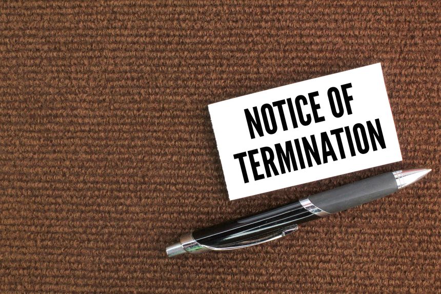 pen and white paper with the words Notice Of Termination. the concept of notice of terminationbusiness, office, fire, grunge, work, law, desk, person, letter, corporate, management, stress, job, human resources, employee, depression, manager, employment, emotional, career, contract, recession, legal, decision, unemployment, labor, frustration, problem, authority, unemployed, layoff, dismissal, dismissed, termination, professional, angry, crisis, depressed, document, form, frustrated, moving, notice, off, planning, sad, stressed, trouble, upset